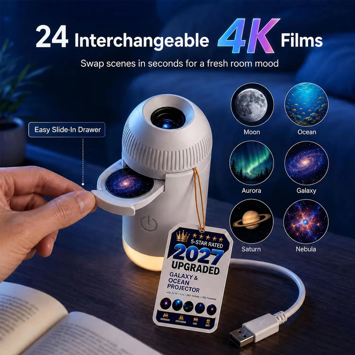 USB Galaxy Projector Night Light