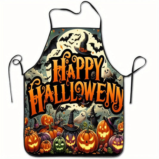 Halloween Apron – Pumpkins, Bats & Witch Hat Print