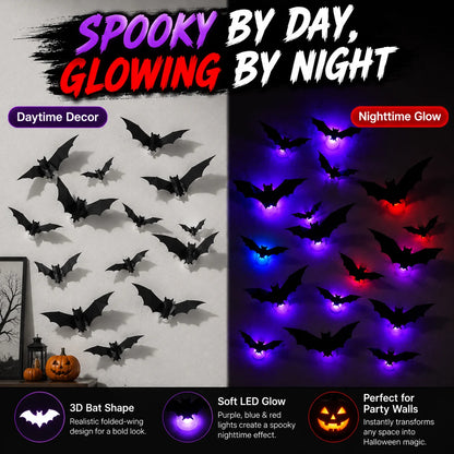 3D Halloween LED Bat Wall Decorations