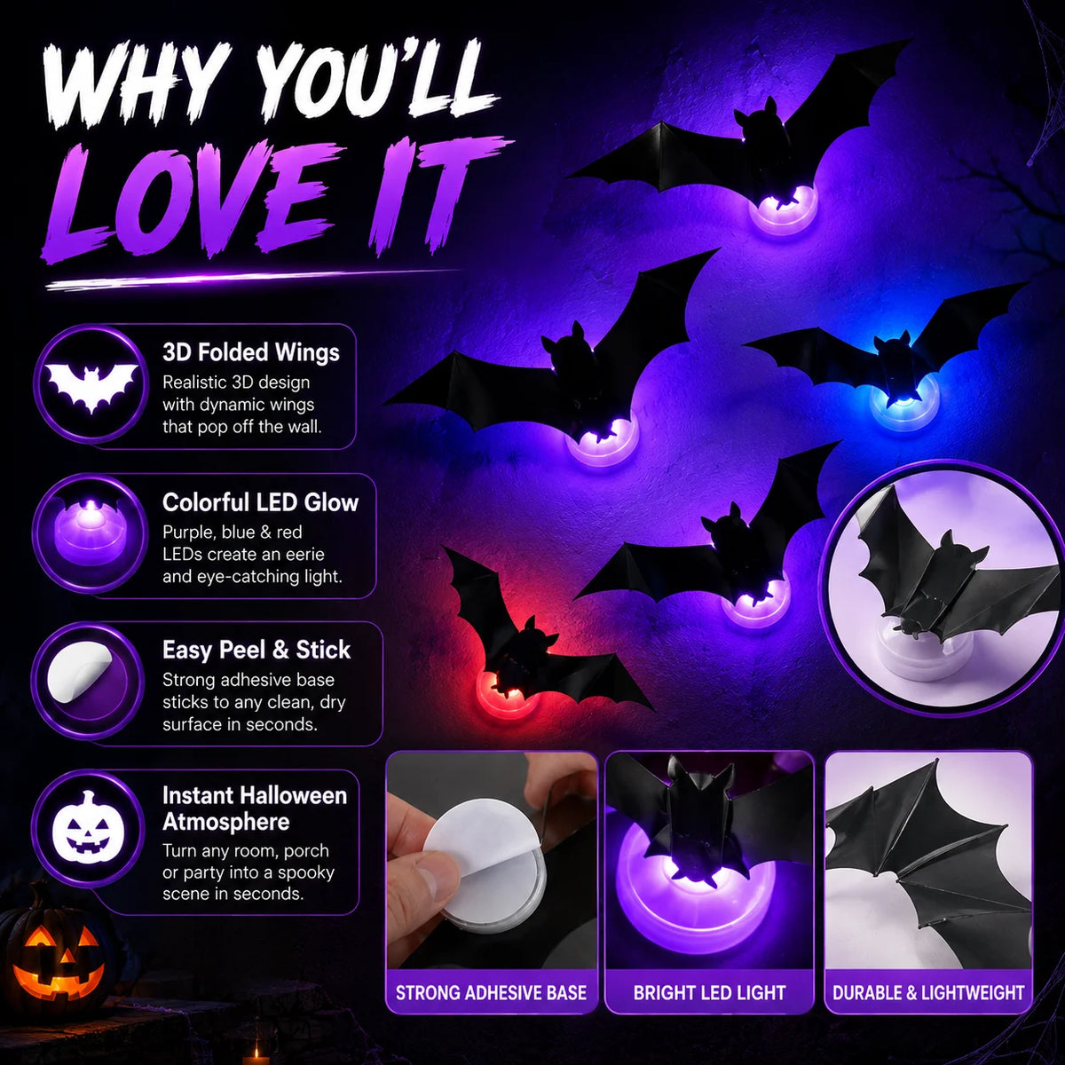 3D Halloween LED Bat Wall Decorations
