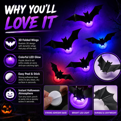 3D Halloween LED Bat Wall Decorations