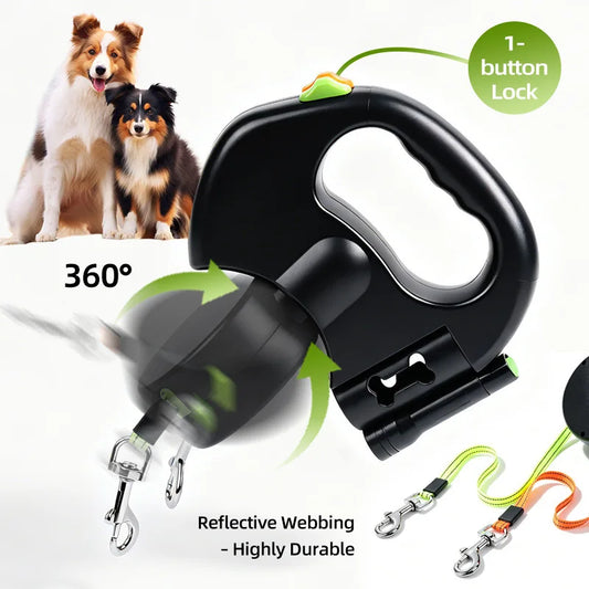 Double-Ended Retractable Dog Leash – 8M with LED & Reflective