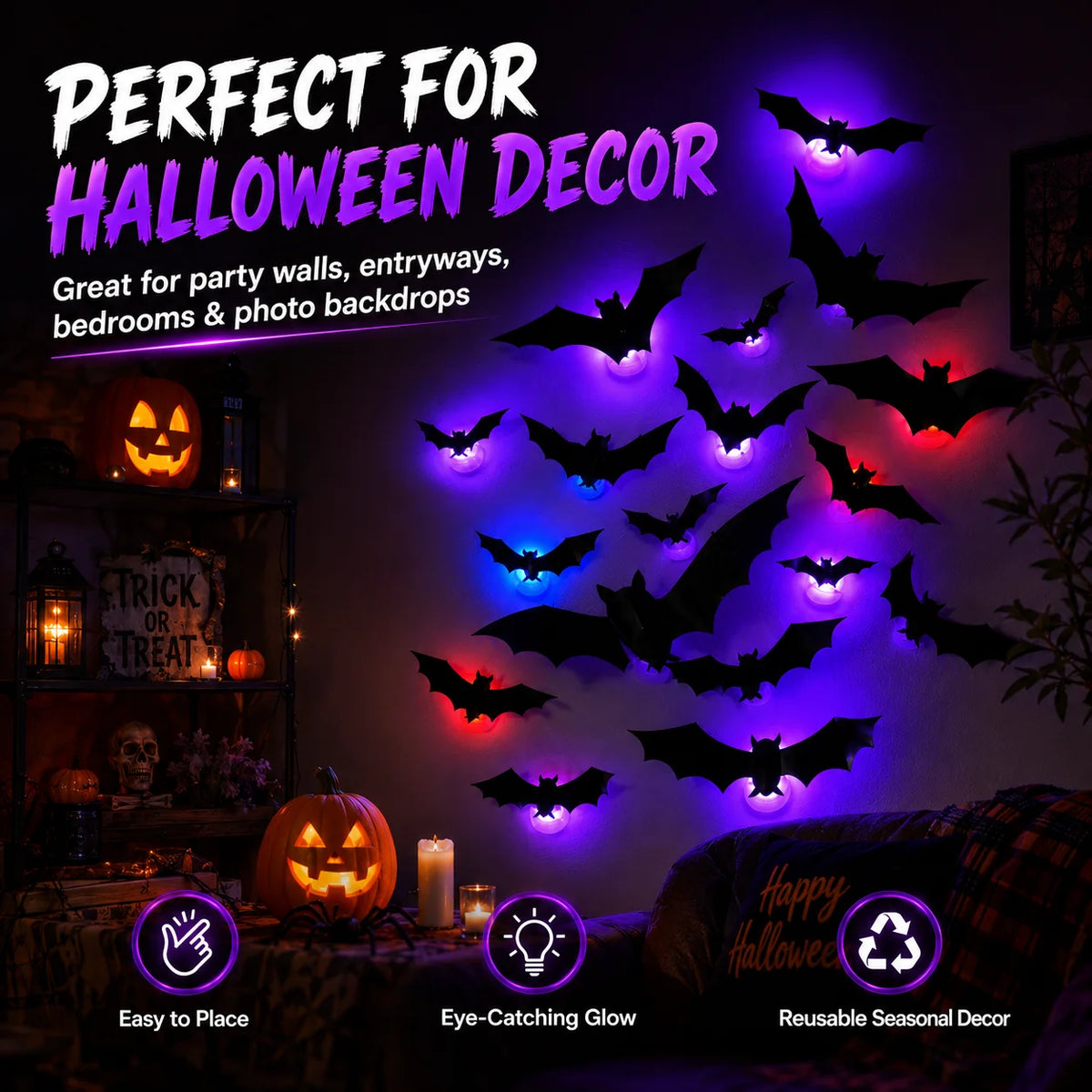 3D Halloween LED Bat Wall Decorations