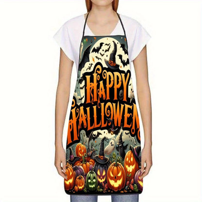 Halloween Apron – Pumpkins, Bats & Witch Hat Print