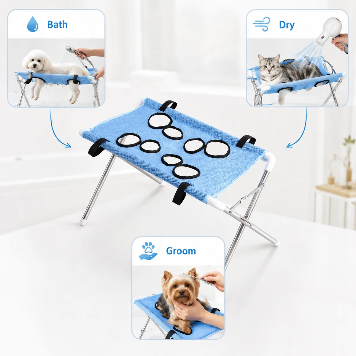 Foldable Pet Bathing Hammock Stand