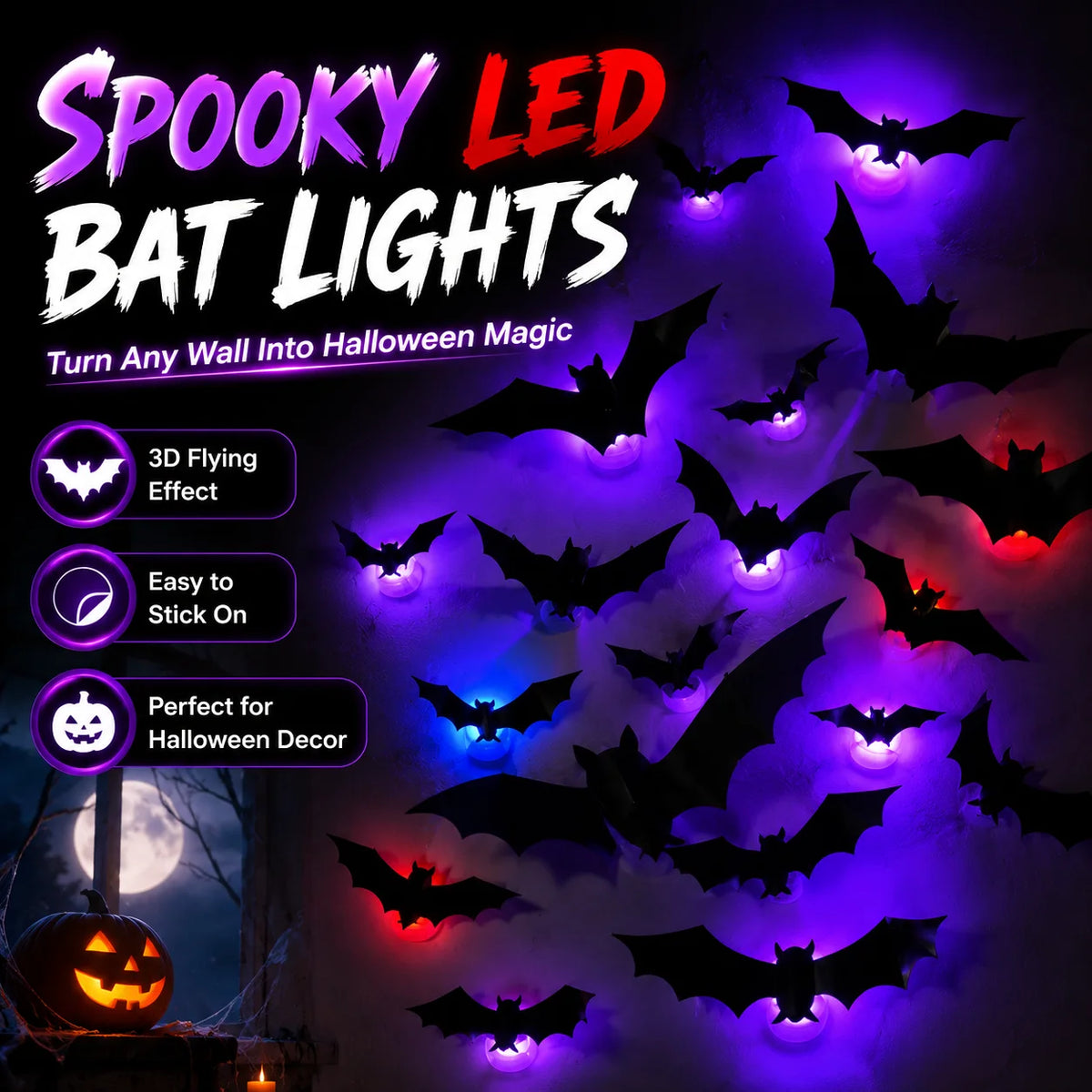 3D Halloween LED Bat Wall Decorations